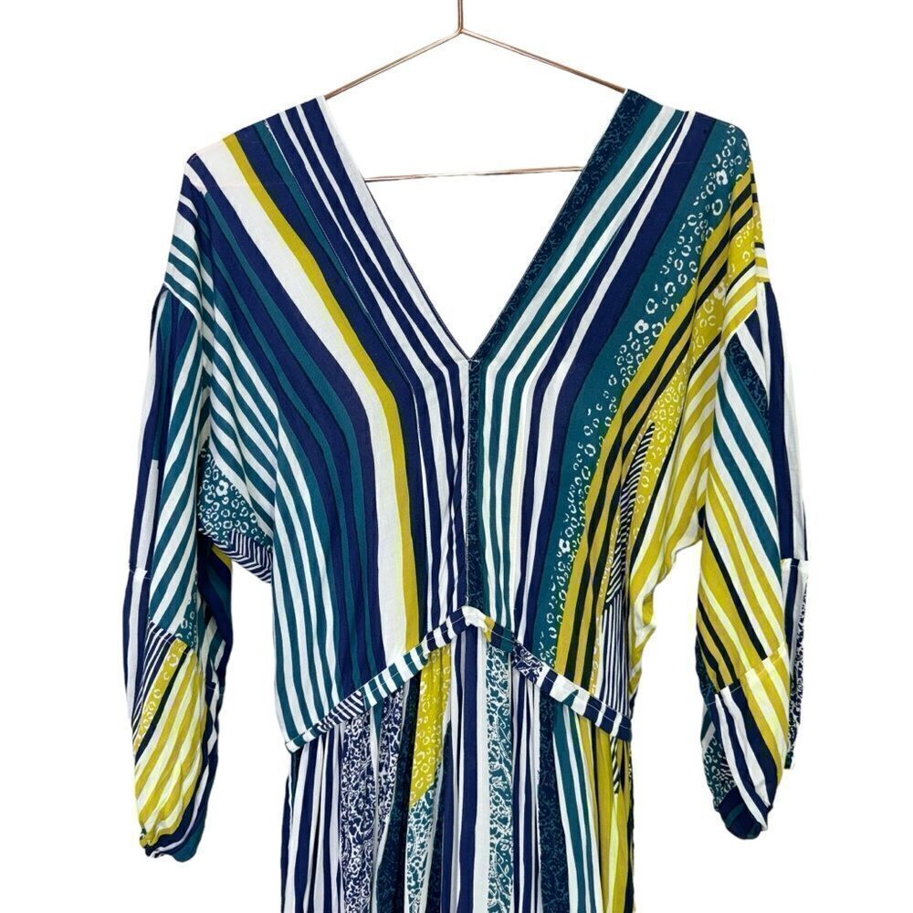 NEW Poupette St Barth Striped Tiered Mya Maxi Dress Aqua Solis Large - Picture 5 of 12